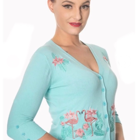 Face to Face Flamingo ๐ฆฉ Floral Light Blue Cardigan - Picture 1 of 7